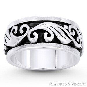 Swirl Pattern "Wind Gust" Charm ide Men's Band in .925 Sterling Silver - Size 13